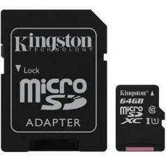 Cartão de Memória Kingston Canvas Select MicroSD 64GB Classe 10 com Adaptador