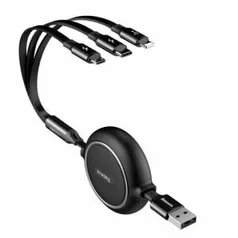 Cabo Carregador Baseus Retrátil 3 em 1 Iphone Micro usb E Tipo C 1.2M 3.5A