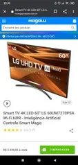 Smart TV 4K LED 60” LG 60UM7270PSA Wi-Fi HDR - Inteligência Artificial Controle Smart Magic | R$ 3.039