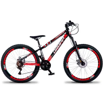 Bicicleta Aro 26 Dropp Freeride 21 Marchas, Quadro Alumínio e Suspensão Dianteira - Preto/Vermelho