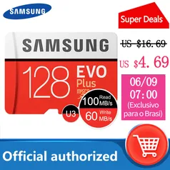 (APP novos usuários) MicroSD 128GB Samsung Evo U3