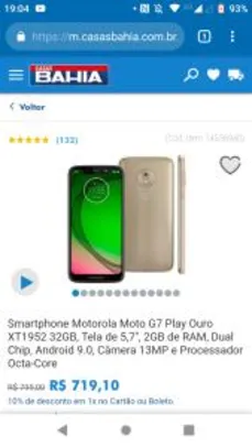 Smartphone Motorola Moto G7 Play Ouro XT1952 32GB, Tela de 5,7", 2GB de RAM, Dual Chip, Android 9.0, Câmera 13MP e Processador Octa-Core