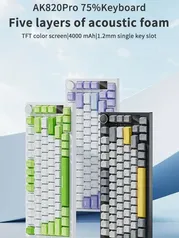 [Taxas Inclusas/Moedas] Teclado Mecânico Sem Fio Ajazz AK820 PRO - RGB, Com Display de Volume - Fio, 2.4GHz, BT