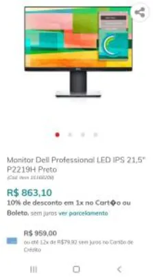 Monitor Dell Professional LED IPS 21,5" P2219H Preto | R$863