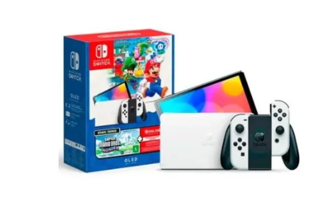 [Com Cashback Pelando R$1834] Console Nintendo Switch Modelo OLED + Super Mario Bros  Wonder + 12 meses do Nintendo Switch Online