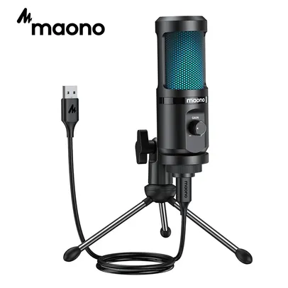 (SUPER DEALS) MAONO Gaming Microfone USB Desktop Condenser Podcast Microfono, Luz Respirató