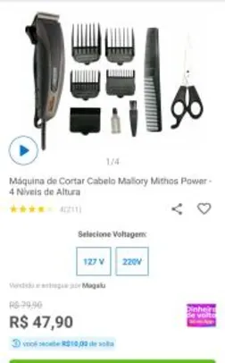 [R$10 de cashback] Máquina de Cortar Cabelo Mallory Mithos Power | R$ 48