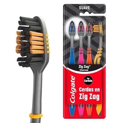 [R$ 12,71 +por- & REC] Colgate ZigZag Carvão - Escova Dental, 4 unidades