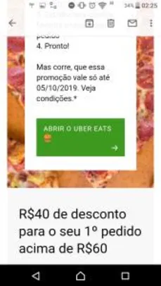[1º Pedido - Usuários selecionados ] R$ 40 OFF no Uber Eats
