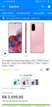 Smartphone Samsung Galaxy S20 128GB Cloud Pink 4G