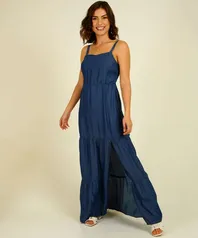 Vestido Jeans Longo Feminino Fenda Marisa