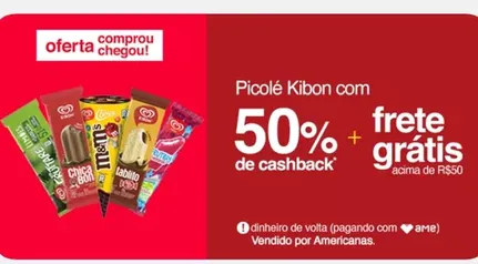 Kibon com 50% de cashback no AME