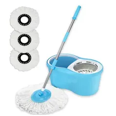 Balde Spin Mop 360 Com 3 Refil Esfregão Microfibra - Azul -