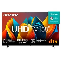 Hisense Smart TV UHD 4K 58 Polegadas 58A6K HDR10+ Dolby Vision Controle por Voz Compatível com Alexa