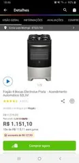 Fogao Electrolux 4 bocas - R$945