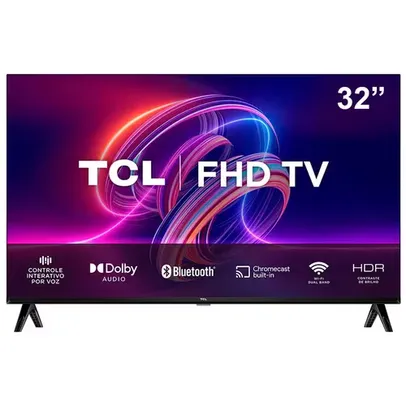 Smart TV LED 32 Full HD TCL S5400AF com Android TV, Wi-Fi, Bluetooth, Controle Remoto com Comando de Voz, Google Assistente e Chromecast integrado