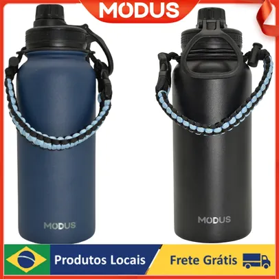 [R$42,44 MOEDAS/GPay/APP/ NO BRASIL] Garrafa De Água De Aço Inoxidável 1000ml Com Corda Portátil Sports Cup MODUS