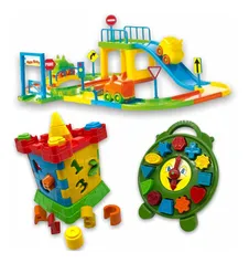 Kit Brinquedo Educativo Relógio Castelo Pista Carro Infantil