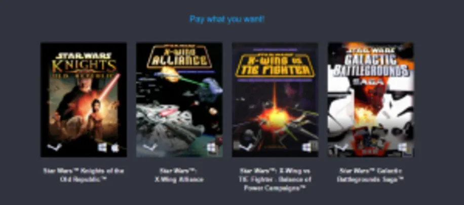 Star Wars Humble Bundle 3 - Pacote Básico - ( 4 jogos ) - STEAM PC - $ 1 dolar ou R$ 3,10