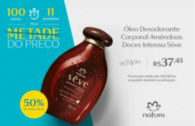 Saindo por R$ 38: [Natura] Óleo Desodorante Corporal Amêndoas Doces Intensa Sève - 200ml R$ 38 | Pelando