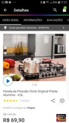 Panela de pressão clook 4,5 litros | R$70 (cliente ouro)