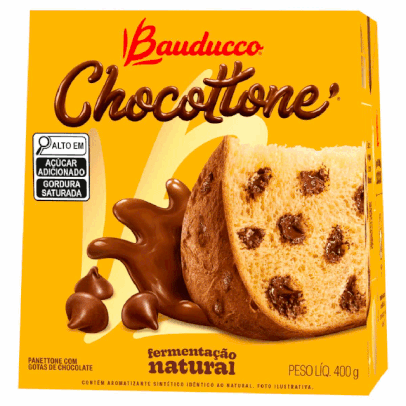 (50% OFF na 2ª unidade) Panettone Chocottone com Gotas de Chocolate Bauducco ou Frutas 400g