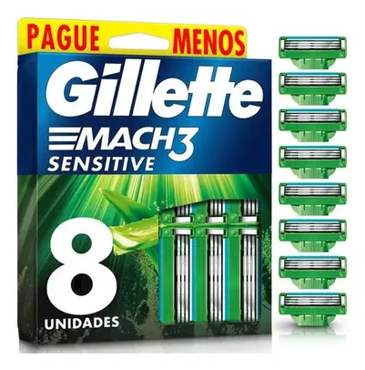 [Saldo MP/ Compre 3 R$ 112] Gillette  Mach3 Sensitive carga de barbeador 8 unidades