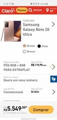 Samsung Galaxy Note 20 Ultra p/ clientes Claro Pós R$5549 [R$2000 de Cashback em produtos Samsung]