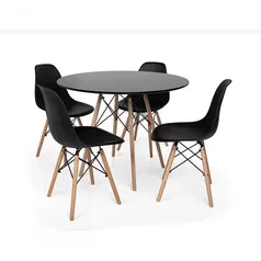 Kit Mesa Jantar Eiffel 90cm Preta + 4 Cadeiras Eames Eiffel Pretas