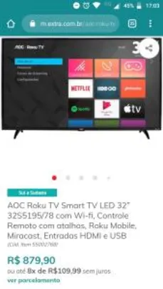 Smart TV LED 32” AOC Roku | R$ 880