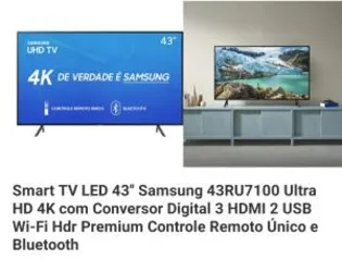 [AME + CC Americanas R$1200] TV SAMSUNG 43 43RU7100 Ultra HD 4K R$ 1499