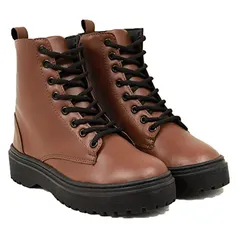 Bota Coturno Militar Feminino Blogueira Cano Alto Com Cadarço Sola de Borracha Antiderrapante 202-GG