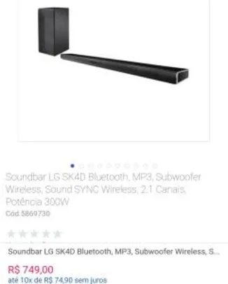 Soundbar LG SK4D 300W 2.1 R$ 750