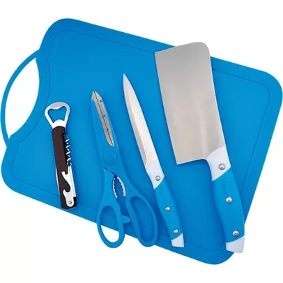 [ AME R$ 9,49] Conjunto de Corte para Cozinha Azul 5 Peças - Casita