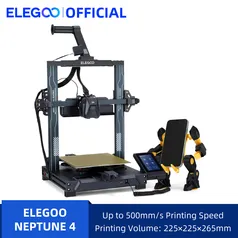 ELEGOO-NEPTUNE 4 Impressora 3D FDM, até 500 mm/s, alta velocidade, nivelamento automático da cama de 121 pontos, tamanho da impressão de 225x225x265mm