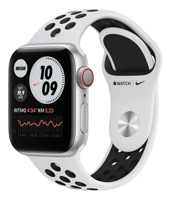 Apple Watch Nike (GPS+Cellular) Series 6 40mm com rede móvel caixa 40mm de  alumínio  prateada pulseira esportiva  platina e preto A2293