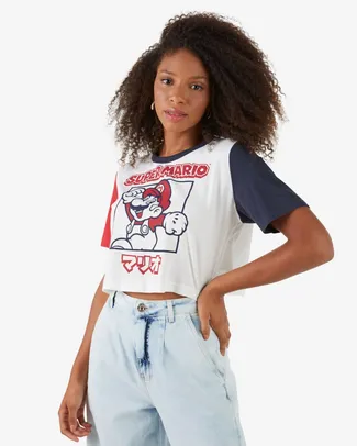 Saindo por R$ 40: Camiseta Cropped Manga Curta Mario Bros Branco | R$40 | Pelando