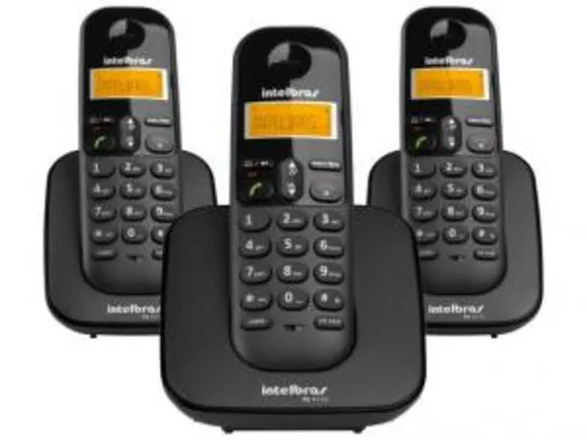Telefone Sem Fio Intelbras TS 3113 + 2 Ramais - Identificador de Chamada Conferência Preto por R$ 170