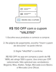 [APP] R$150 OFF em compras acima de R$1499