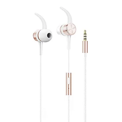 Geonav Fone de Ouvido Flex com fio, Intra Auricular, com microfone, imãs nas cápsulas, 1.2 metros, ESFNRG, Branco/Rose Gold