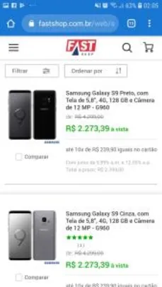 Samsung Galaxy S9 ( várias cores) - R$2.273