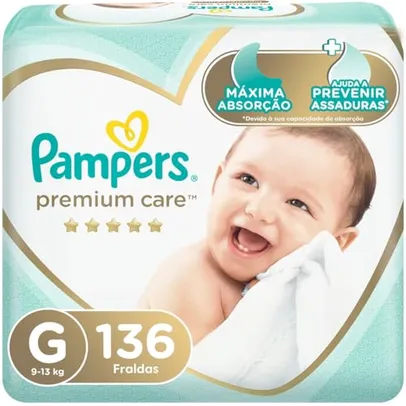 Fralda Pampers Premium Care G - 136 fraldas (R$1,59/tira)