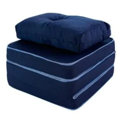 Puff Multiuso 3 em 1 Solteiro Azul com Travesseiro BF Colchões | R$100