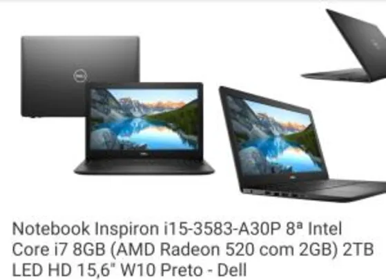 [AME + C.SUB R$2060] Notebook Dell Inspiron i15 - Core i7 8GB 2TB (Radeon 2GB) 15,6" | R$2552