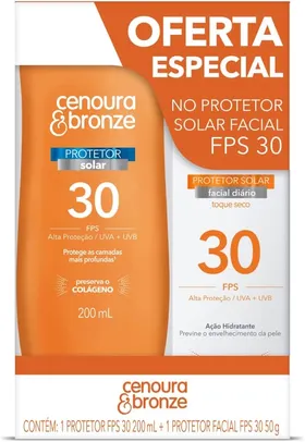 Kit Protetor Solar Cenoura e Bronze Corpo FPS 30 200ml + Facial FPS 30 50g