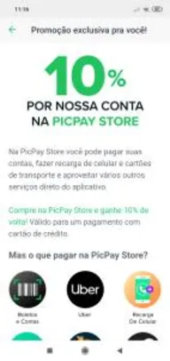 [Usuários selecionados] 10% de Cashback na PicPay Store