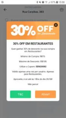 30% OFF em Restaurantes ( mínimo de R$ 70)