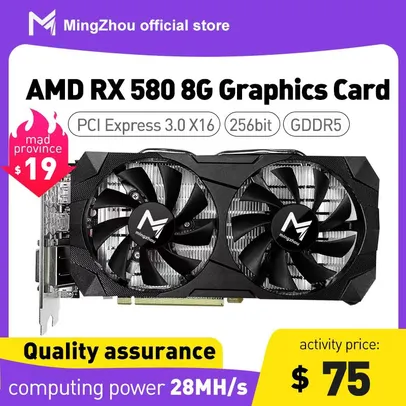 Placa de Vídeo AMD RX 580 2048SP 8GB MingZhou