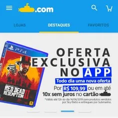 [App / Cartão Submarino] Red Dead Redemption PS4 - R$99