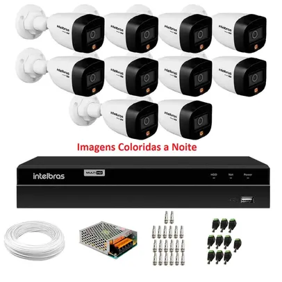 Kit 10 Câmeras Intelbras VHD 1220 B Full Color Bullet Full HD 1080p Multi HD IR 20m + Dvr MHDX 1216